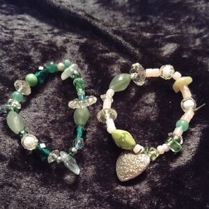 Elegant Green and Silver Beaded Bracelet Set